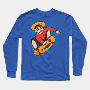 Funny Fisherman in a Red Shirt Skateboarding // Fine Art Parody Long Sleeve T-Shirt